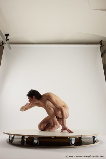 Nude Man White Slim Short Brown Sitting poses - ALL Sitting poses - on knees Multi angles poses Realistic