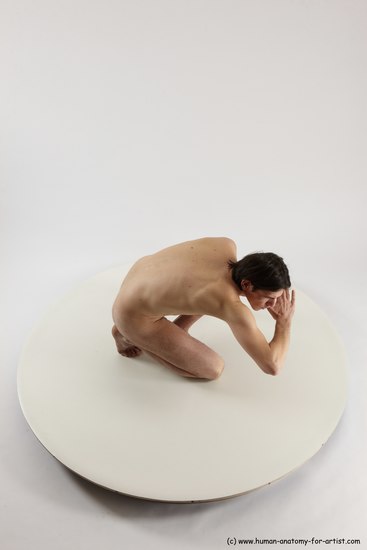 Nude Man White Slim Short Brown Sitting poses - ALL Sitting poses - on knees Multi angles poses Realistic