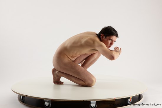 Nude Man White Slim Short Brown Sitting poses - ALL Sitting poses - on knees Multi angles poses Realistic