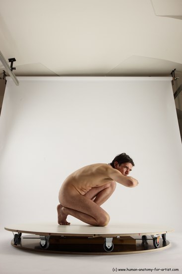 Nude Man White Slim Short Brown Sitting poses - ALL Sitting poses - on knees Multi angles poses Realistic