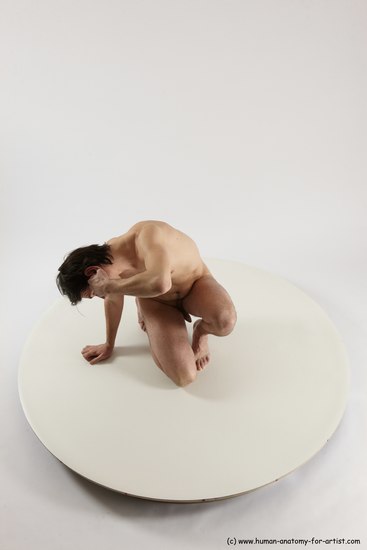 Nude Man White Slim Short Brown Sitting poses - ALL Sitting poses - on knees Multi angles poses Realistic