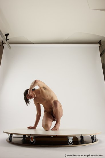 Nude Man White Slim Short Brown Sitting poses - ALL Sitting poses - on knees Multi angles poses Realistic