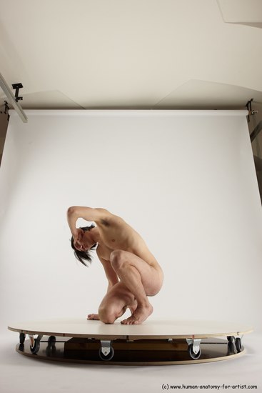 Nude Man White Slim Short Brown Sitting poses - ALL Sitting poses - on knees Multi angles poses Realistic