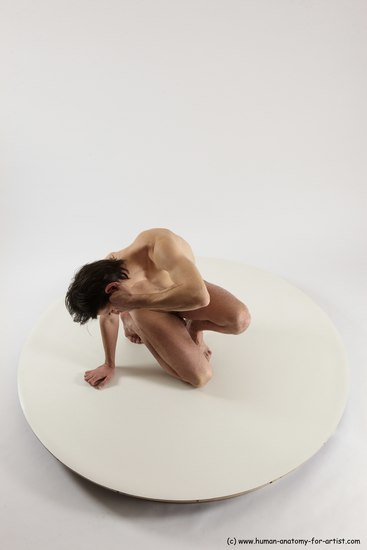 Nude Man White Slim Short Brown Sitting poses - ALL Sitting poses - on knees Multi angles poses Realistic