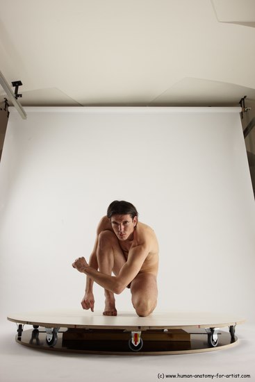 Nude Man White Slim Short Brown Sitting poses - ALL Sitting poses - on knees Multi angles poses Realistic