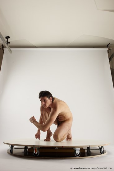 Nude Man White Slim Short Brown Sitting poses - ALL Sitting poses - on knees Multi angles poses Realistic