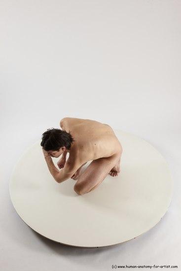 Nude Man White Slim Short Brown Sitting poses - ALL Sitting poses - on knees Multi angles poses Realistic