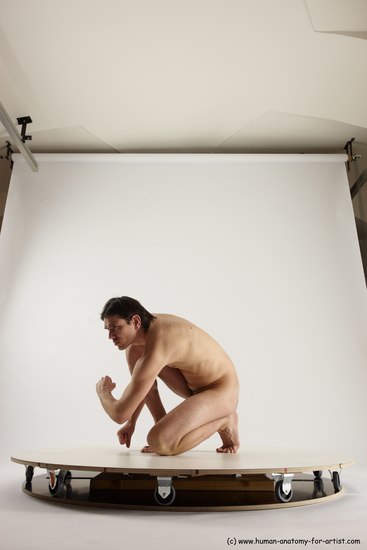 Nude Man White Slim Short Brown Sitting poses - ALL Sitting poses - on knees Multi angles poses Realistic