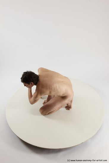 Nude Man White Slim Short Brown Sitting poses - ALL Sitting poses - on knees Multi angles poses Realistic