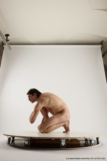 Nude Man White Slim Short Brown Sitting poses - ALL Sitting poses - on knees Multi angles poses Realistic