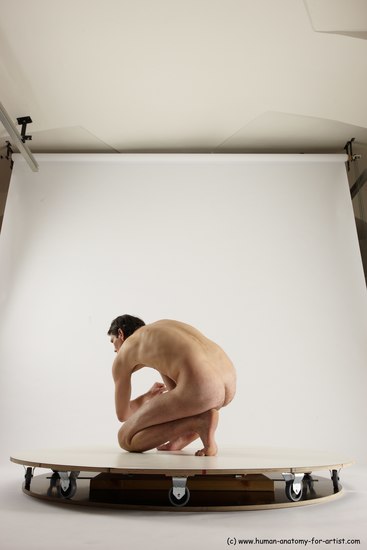 Nude Man White Slim Short Brown Sitting poses - ALL Sitting poses - on knees Multi angles poses Realistic