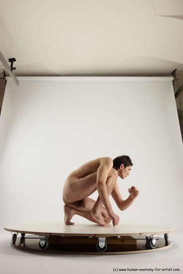 Nude Man White Slim Short Brown Sitting poses - ALL Sitting poses - on knees Multi angles poses Realistic