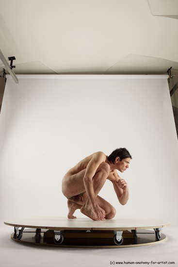 Nude Man White Slim Short Brown Sitting poses - ALL Sitting poses - on knees Multi angles poses Realistic