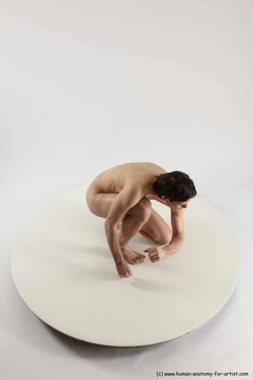 Nude Man White Slim Short Brown Sitting poses - ALL Sitting poses - on knees Multi angles poses Realistic