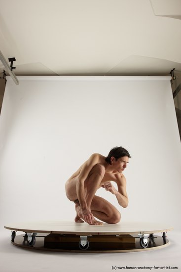 Nude Man White Slim Short Brown Sitting poses - ALL Sitting poses - on knees Multi angles poses Realistic