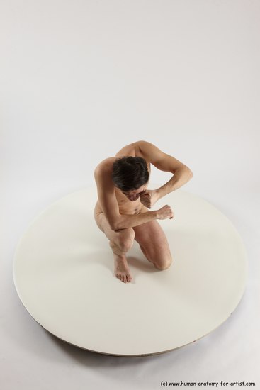 Nude Man White Slim Short Brown Sitting poses - ALL Sitting poses - on knees Multi angles poses Realistic