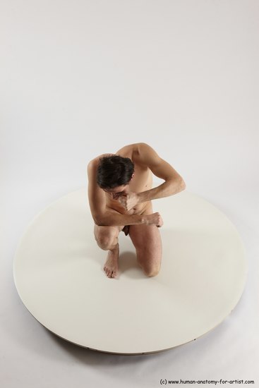 Nude Man White Slim Short Brown Sitting poses - ALL Sitting poses - on knees Multi angles poses Realistic