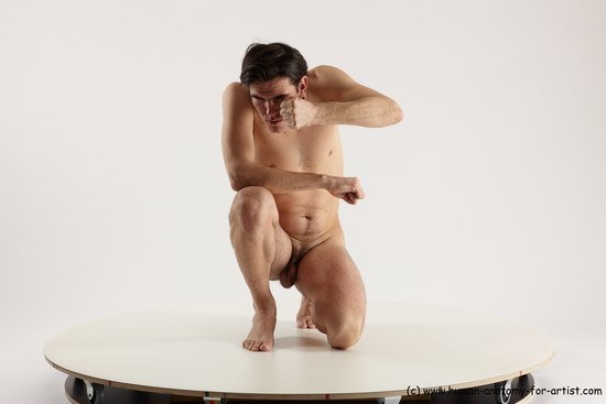 Nude Man White Slim Short Brown Sitting poses - ALL Sitting poses - on knees Multi angles poses Realistic