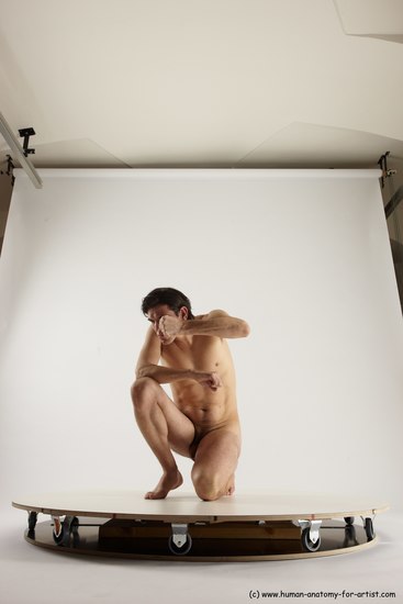 Nude Man White Slim Short Brown Sitting poses - ALL Sitting poses - on knees Multi angles poses Realistic