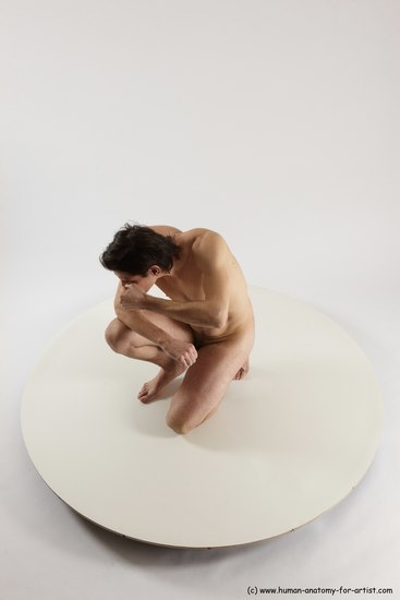 Nude Man White Slim Short Brown Sitting poses - ALL Sitting poses - on knees Multi angles poses Realistic