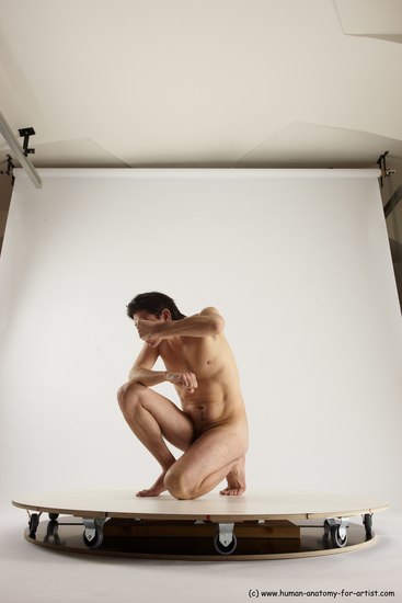 Nude Man White Slim Short Brown Sitting poses - ALL Sitting poses - on knees Multi angles poses Realistic