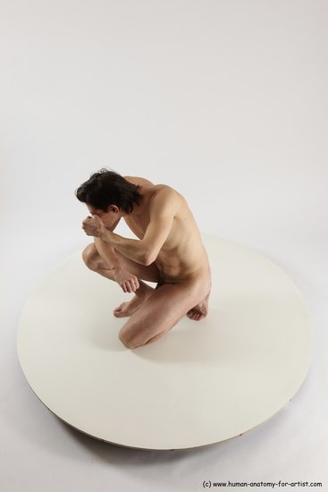 Nude Man White Slim Short Brown Sitting poses - ALL Sitting poses - on knees Multi angles poses Realistic