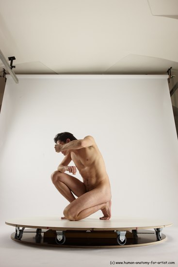 Nude Man White Slim Short Brown Sitting poses - ALL Sitting poses - on knees Multi angles poses Realistic