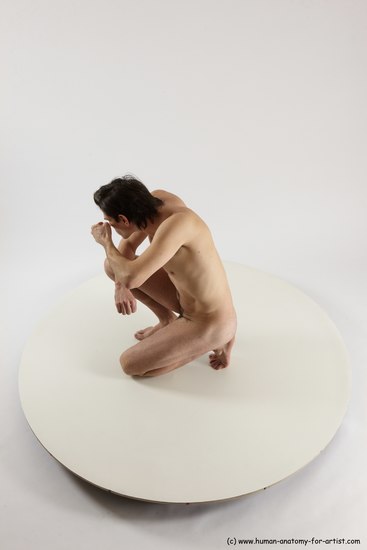 Nude Man White Slim Short Brown Sitting poses - ALL Sitting poses - on knees Multi angles poses Realistic