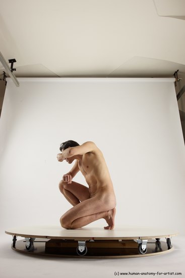 Nude Man White Slim Short Brown Sitting poses - ALL Sitting poses - on knees Multi angles poses Realistic