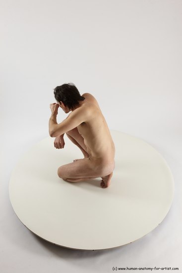 Nude Man White Slim Short Brown Sitting poses - ALL Sitting poses - on knees Multi angles poses Realistic