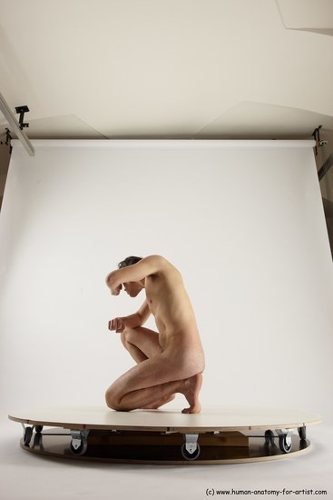 Nude Man White Slim Short Brown Sitting poses - ALL Sitting poses - on knees Multi angles poses Realistic