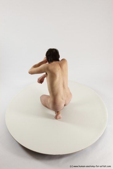 Nude Man White Slim Short Brown Sitting poses - ALL Sitting poses - on knees Multi angles poses Realistic