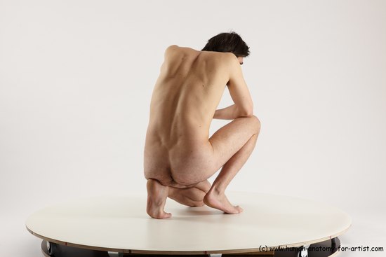 Nude Man White Slim Short Brown Sitting poses - ALL Sitting poses - on knees Multi angles poses Realistic