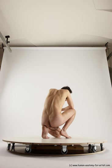 Nude Man White Slim Short Brown Sitting poses - ALL Sitting poses - on knees Multi angles poses Realistic