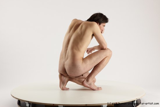 Nude Man White Slim Short Brown Sitting poses - ALL Sitting poses - on knees Multi angles poses Realistic