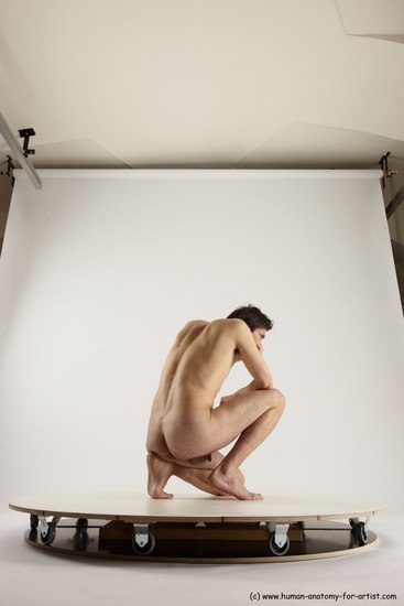 Nude Man White Slim Short Brown Sitting poses - ALL Sitting poses - on knees Multi angles poses Realistic