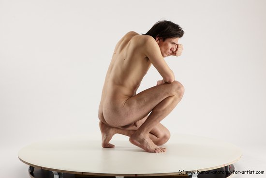 Nude Man White Slim Short Brown Sitting poses - ALL Sitting poses - on knees Multi angles poses Realistic