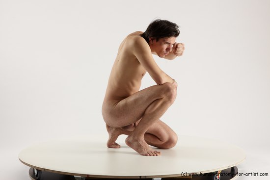 Nude Man White Slim Short Brown Sitting poses - ALL Sitting poses - on knees Multi angles poses Realistic