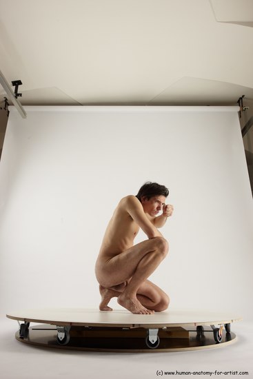 Nude Man White Slim Short Brown Sitting poses - ALL Sitting poses - on knees Multi angles poses Realistic