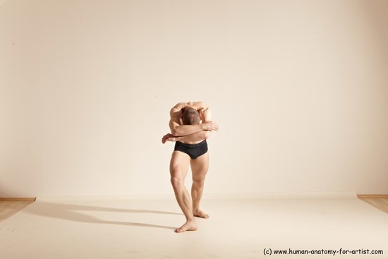 Underwear Gymnastic poses Man White Slim Bald Brown Dancing Dynamic poses Academic