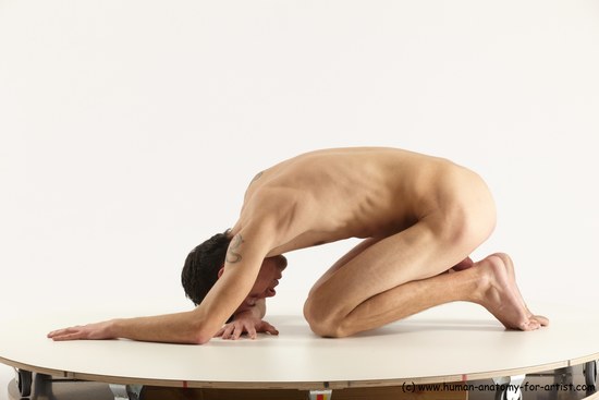 Nude Man White Kneeling poses - ALL Athletic Short Brown Kneeling poses - on both knees Multi angles poses Realistic