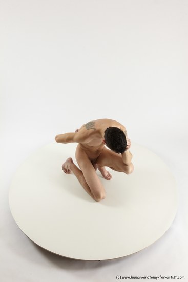 Nude Man White Kneeling poses - ALL Athletic Short Brown Kneeling poses - on one knee Multi angles poses Realistic