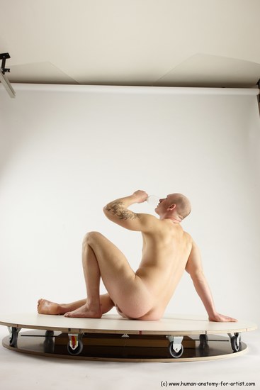 Nude Man White Sitting poses - simple Slim Bald Sitting poses - ALL Multi angles poses Realistic