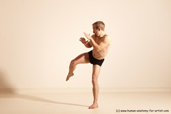 Underwear Martial art Man White Moving poses Athletic Short Blond Dynamic poses Academic