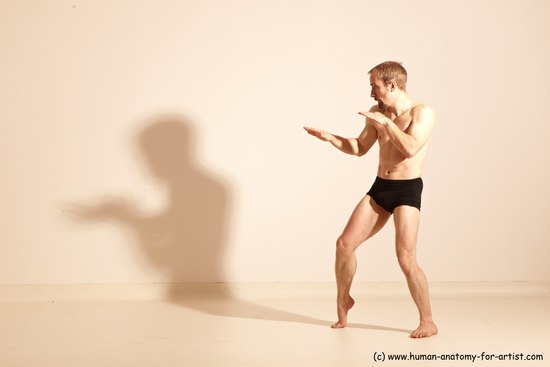 Underwear Martial art Man White Moving poses Athletic Short Blond Dynamic poses Academic