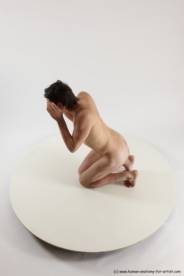 Nude Man White Kneeling poses - ALL Slim Short Brown Kneeling poses - on both knees Multi angles poses Realistic