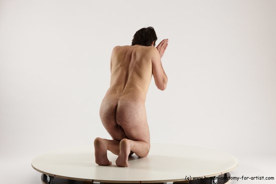 Nude Man White Kneeling poses - ALL Slim Short Brown Kneeling poses - on both knees Multi angles poses Realistic