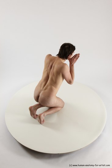 Nude Man White Kneeling poses - ALL Slim Short Brown Kneeling poses - on both knees Multi angles poses Realistic