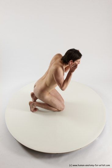 Nude Man White Kneeling poses - ALL Slim Short Brown Kneeling poses - on both knees Multi angles poses Realistic