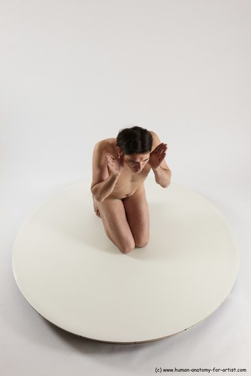 Nude Man White Kneeling poses - ALL Slim Short Brown Kneeling poses - on both knees Multi angles poses Realistic